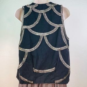 IRO Vardith Demi Lovato Suit Vest Black Geometric Deco Beaded Open Front 1